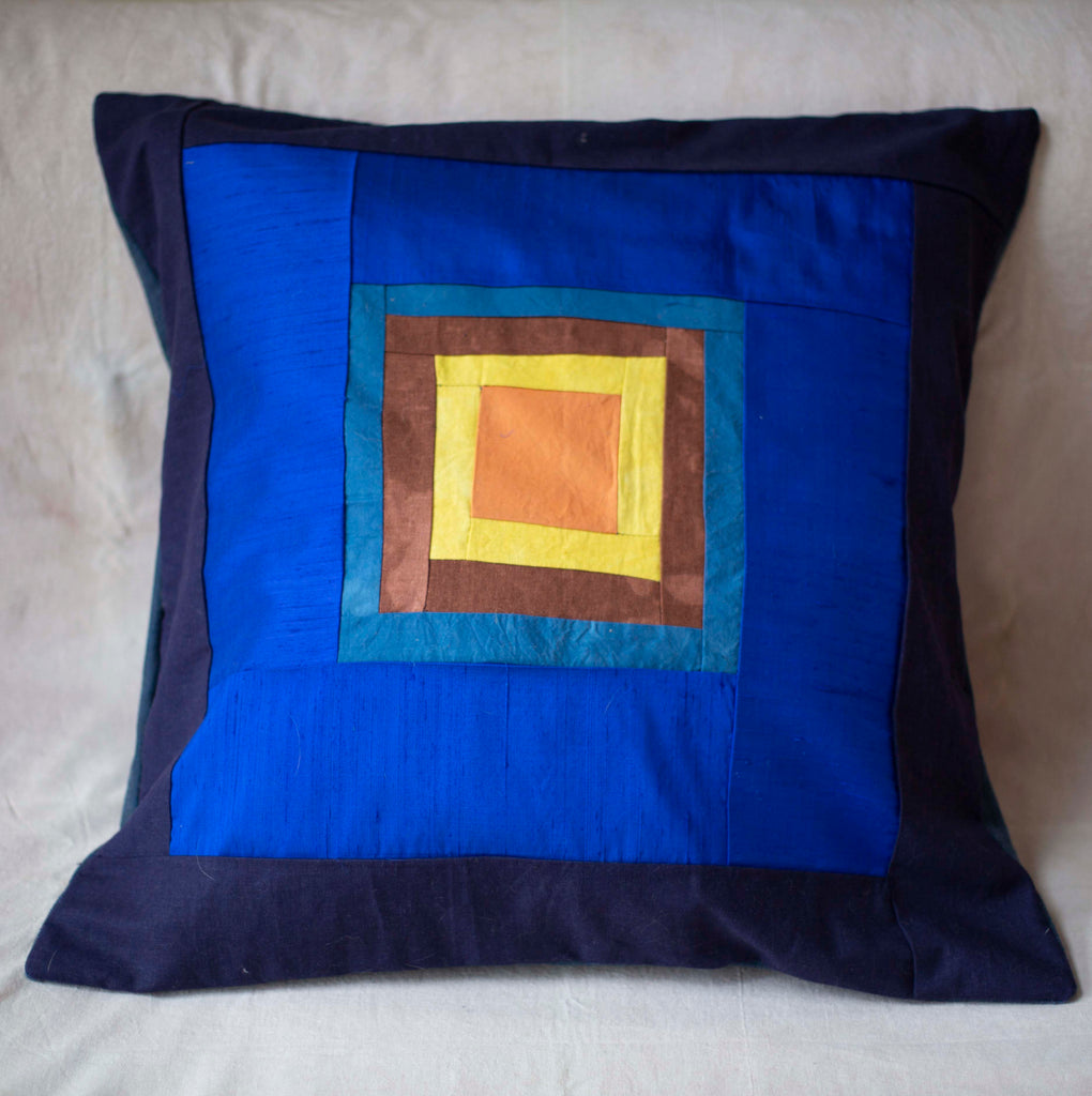 Blue and Gold Albers Hand Dyed Quilted Pillow