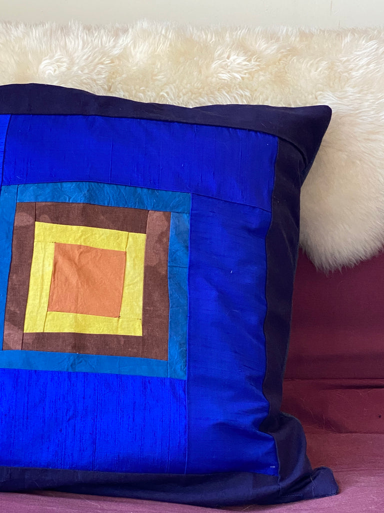 Blue and Gold Albers Hand Dyed Quilted Pillow